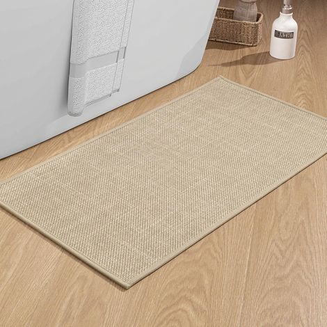 1 Tapis de salle de bain, 60x120 cm, Dos en caoutchouc, Beige, Pour douche et cuisine