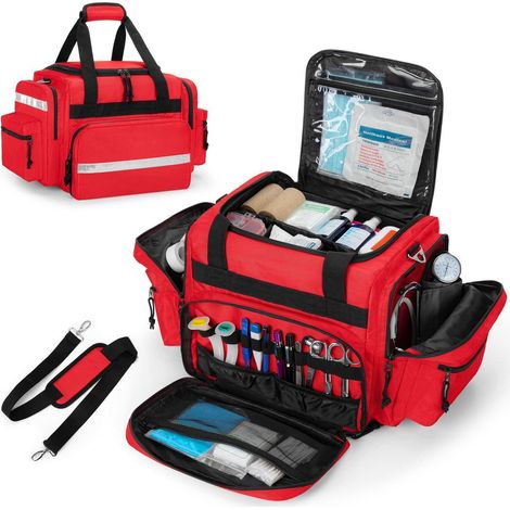 Professionelle Erste Hilfe Tasche Rot mit Reflektorstreifen und Schultergurt