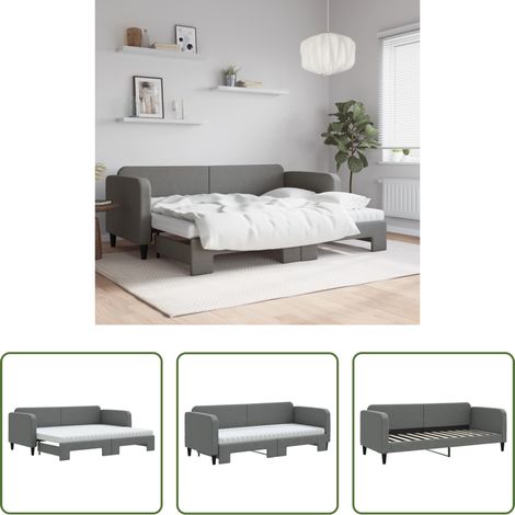vidaXL Doppelbett - Tagesbett Ausziehbar mit Matratzen Dunkelgrau 80x200 cm Stoff (1/5)