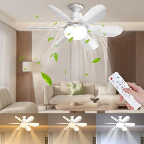 Blanc,52CM Ventilateur de plafond avec éclairage et télécommande, 40 W 3000 K-6500 K Plafonnier avec ventilateur 3 vitesses Silencieux, intensité réglable, minuterie pour chambre à coucher et salle à