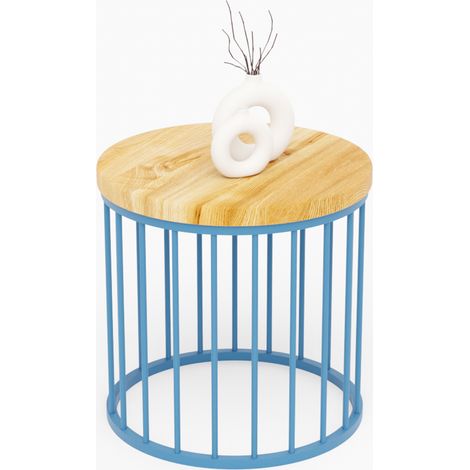 LAMO Manufaktur Couchtisch rund aus Holz 40 x 40 cm - Beistelltisch rund, Wohnzimmertisch, Sofatisch - kleiner Tisch, modern coffee table, Beistelltisch metall - Farbe: Rustikal, Beine: Blau (1/5)