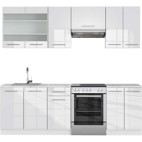 Mueble de cocina Fame-Line, Blanco alto brillo/blanco, 240 cm , ET Mármol, Vicco (1/5)