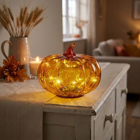 Burnt Ginger Glass Pumpkin Table Light (1/2)