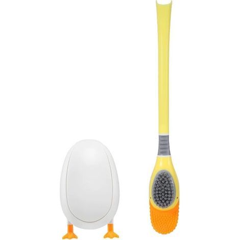 Toilet Brush and Holder Set, Wall-Mounted Duck-Shaped Silicone Toilet Brush, No Drilling Required – Yellow (1/5)