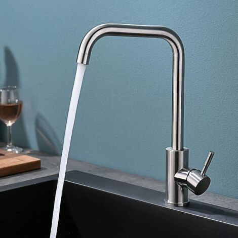 Robinet Cuisine, 360° Rotatif Mitigeur Cuisine, Robinet de Cuisine Mitigeur, Acier Inox, Robinet avec PEX Tuyau, Peut Ajuster L'eau Froide et chaude, Conception de Base épaissie. (1/5)