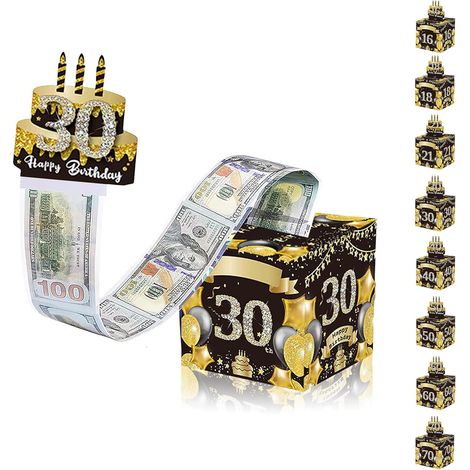 Boîte Surprise Anniversaire - 1 Unité - Carton Noir Or - Cadeau Argent DIY - Homme Femme 30 Ans - 11,9 cm (1/4)