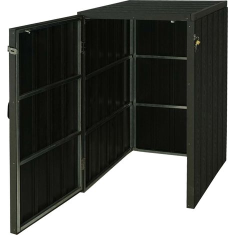 XL 1er-/2er-WPC-Mülltonnenverkleidung HHG-025, Premium Mülltonnenbox, Metall Holzoptik, erweiterbar anthrazit