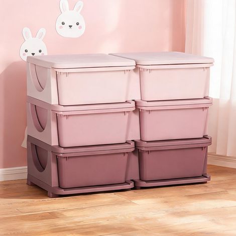 Tour de rangement enfant 6 tiroirs 75 cm rose 75 x 37 x 56,5 cm (1/5)