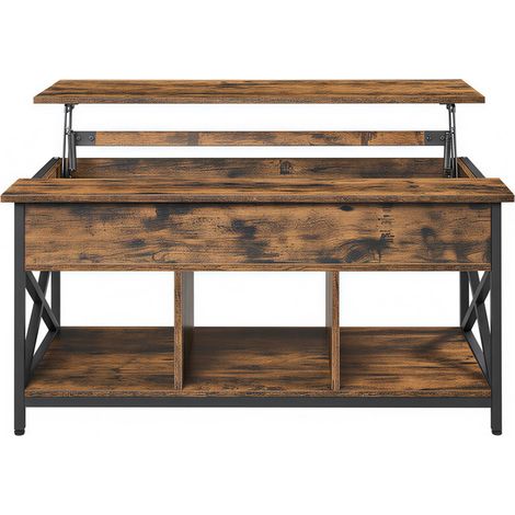 Table Basse, Plateau Réglable en Hauteur, Spacieuse, Table de Salon, 60 x 100 x (48-62) cm, Marron Rustique et Noir (1/5)