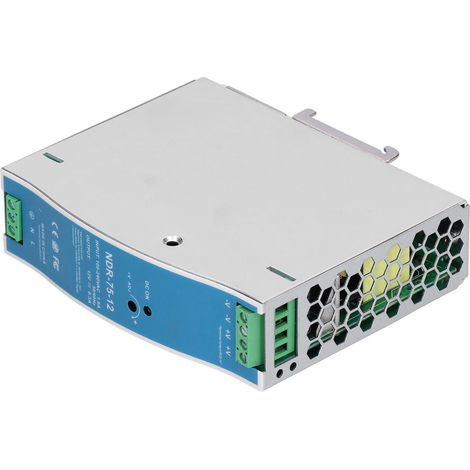 Alimentation industrielle sur rail NDR‑75‑12, 6.3A 75.6W, protection contre surcharge, entrée AC100‑240V.