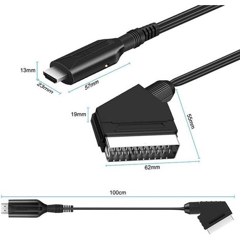 Adaptateur HDMI vers péritel - Convertisseur - Câble adaptateur vidéo - Plug & Play - Adaptateur HDMI - Avec alimentation USB - Noir (1/4)