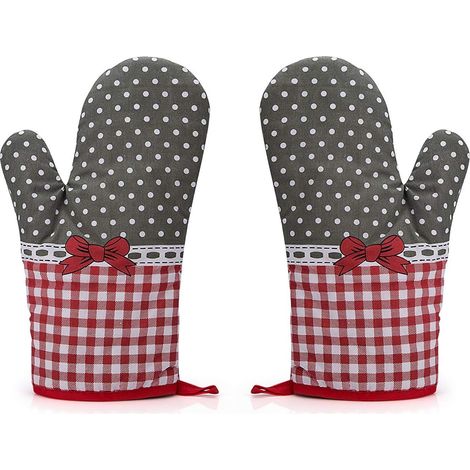 Gants de four résistants à la chaleur Gants de four/gants de cuisine en coton et polyester (1 paire gris) épaissis (1/5)