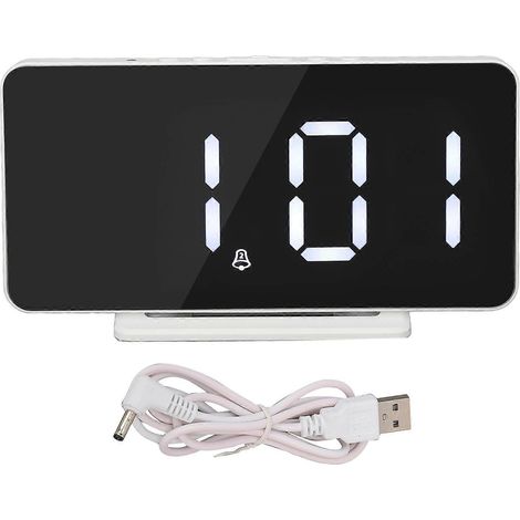 Horloge numérique avec finition miroir LED, chargement USB, double alarme, 3 niveaux de luminosité, gradation automatique et fonction de surveillance de la température. (1/5)