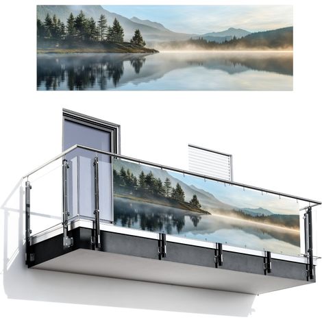 BRISE-VUE POUR BALCON Lac - Brouillard - Montagnes - Paysage 300x100 cm (1/4)