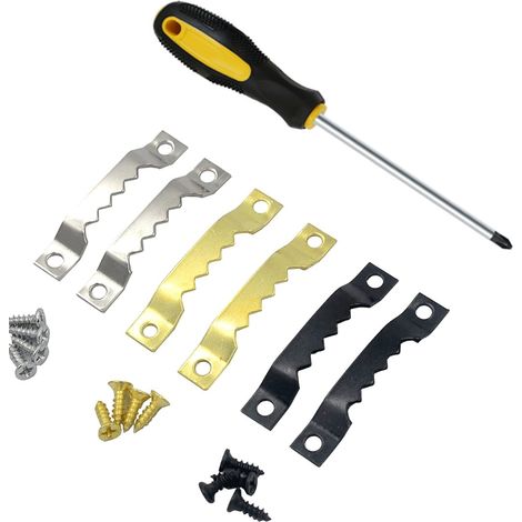 Set DGOL di 150 ganci a dente di sega tricolore da 3,8 cm per appendere cornici artistiche, con 300 viti incluse. (1/5)