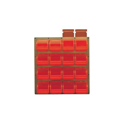 Panneau mural équipé de 16 bacs 1L rouges avec couvercles pivotants - 5055052