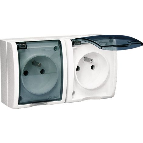 Enchufe doble hermético Simon Aquarius con protección IP54, obturador de carril y cubierta transparente, blanco AQGZ1-2z/11a
