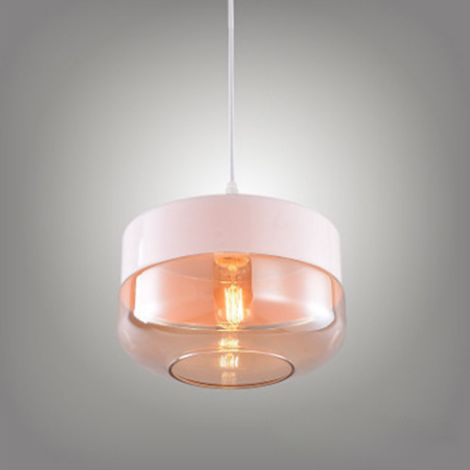 Suspension Design Cylindre Aplatie Style Retro Vintage Contemporain , Lustre Abat-jour en Verre Corde ajustable Luminaire Salle à manger Chambre à Coucher Salon Bar, Blanc fumé (1/5)