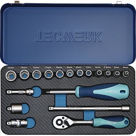 Clé à douille 18 pcs 1/4 pouce SW 4-14mm Z.20 6KT TECWERK (1/5)
