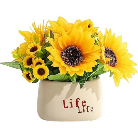 Bouquet de fleurs artificielles, fleurs en plastique longue durée, grand tournesol décoratif - Fleurs artificielles en pot. (1/2)