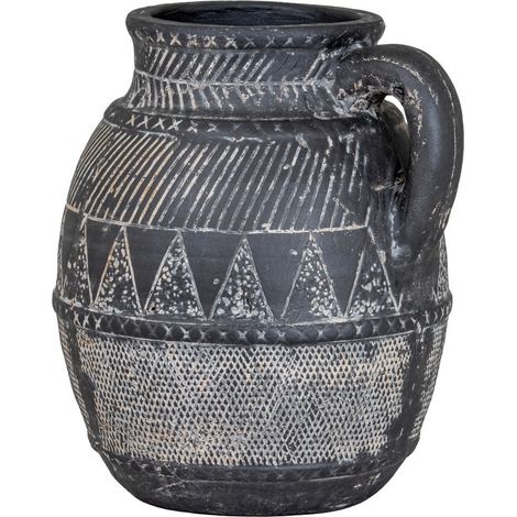 Etched Collection Tall Jug - Ceramic - L20 x W22 x H25 cm - Black