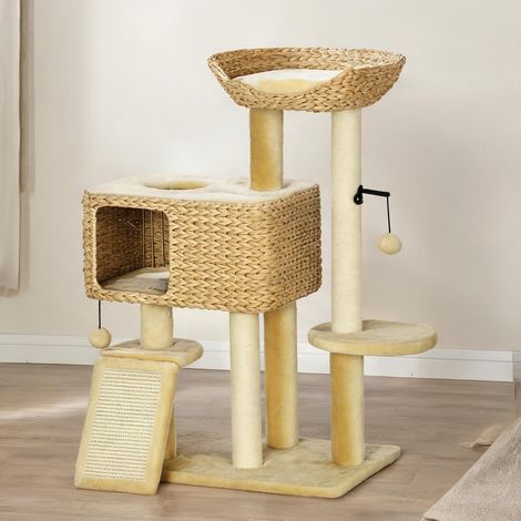 Arbre à chat beige avec sisal 60 x 40 x 98 cm griffoir et hamac (1/5)