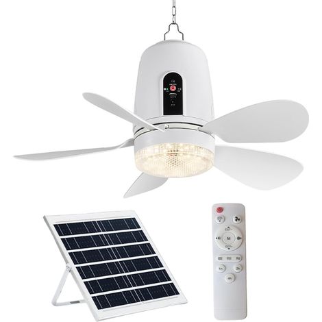 Ventilateur solaire 42 cm – Batterie 10000 mAh, USB rechargeable – Télécommande incluse – Idéal pour camping, extérieur et maison-12W Panneaux solaires (1/5)