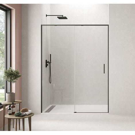 Box doccia TWENTY BLACK fisso + scorrevole sistema di chiusura automatica "soft-close" - Estensione: 130-135 cm