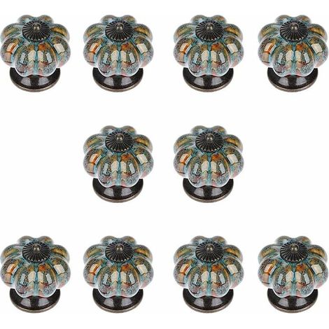 Lot de 10 boutons en céramique avec boutons colorés et poignées en forme de citrouille pour armoires, armoires de cuisine et de salle de bain (bleu) (1/3)