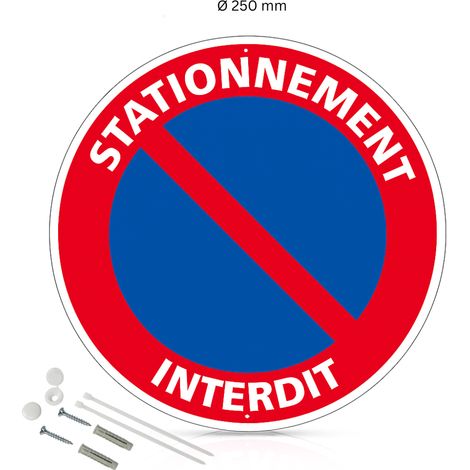 Stationnement interdit panneau de signalisation rond en pvc rigide prépercé avec kit de fixation complet - Diamètre 250 mm (1/5)