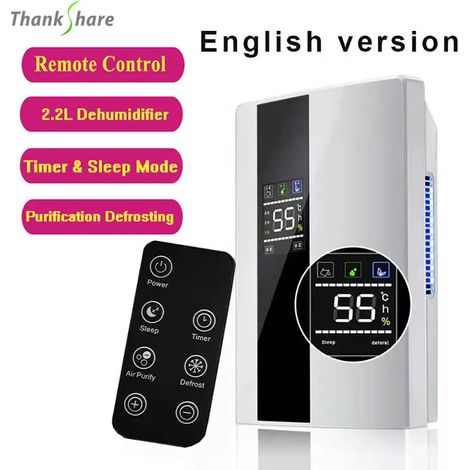 Déshumidificateur intelligent 2,2 L avec télécommande, séchoir et purificateur d'air, contrôle de l'humidité, arrêt automatique (1/5)