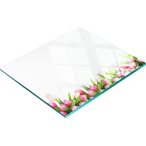 Dekoratives Küchenschneidebrett aus Glas, rosa Tulpen, 60 x 52 cm (1/5)
