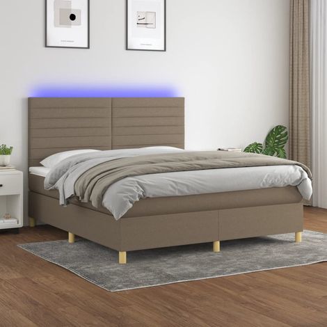 Sommier tapissier avec matelas et LED Lit adulte Contemporain Taupe 160x200 cm Tissu 53629 (1/5)