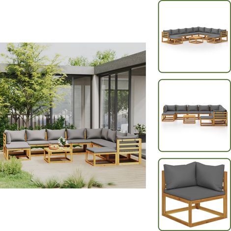 Seduta esterna - vidaXL Set Divani da Giardino 11 pz con Cuscini in Massello di Acacia - Tavolino da giardino