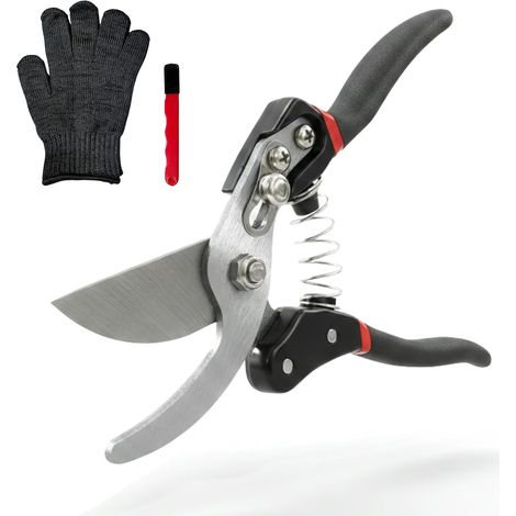 Secateur de Jardin à Enclume Kit de Jardinage 3-en-1 avec Pierre à Aiguiser et Gants Anti-Coupure Cisaille pour Bois Mort - Lame en Acier SK5 à Haute Teneur en Carbone (1/5)
