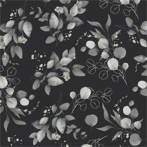 Country style wallpaper wall Profhome 397685 non-woven wallpaper smooth with floral ornaments and metallic highlights black grey silver 5.33 m2 (1/5)