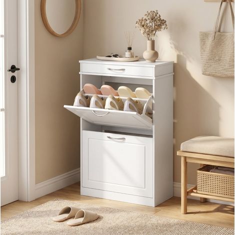 MEUBLIV Scarpiera bianca 53x26,5x89 cm – 2 ante a ribalta, 1 cassetto, 8 paia (1/5)