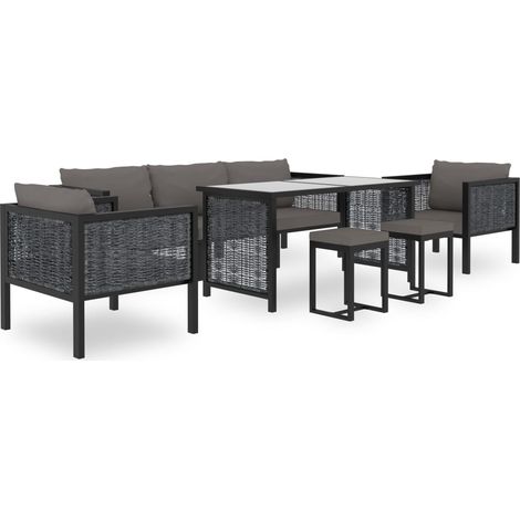 8-tlg. Garten-Lounge-Set mit Auflagen Poly Rattan Anthrazit