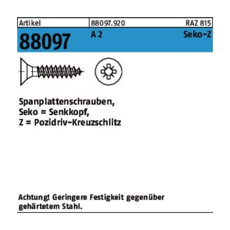 Vis pour panneaux d'aggloméré R 88097 Seko PZ 3,5x 35-Z A 2 1000 pièces
