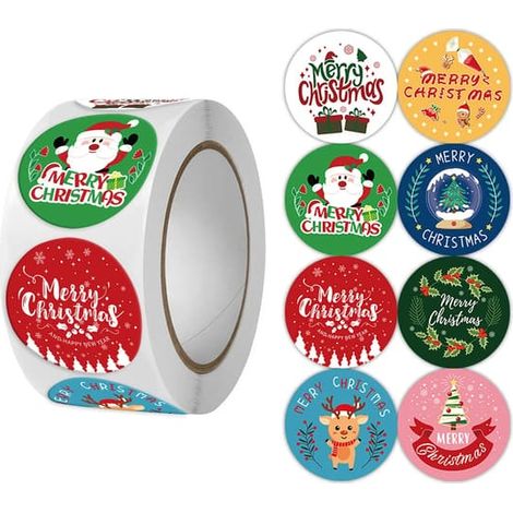 500 autocollants Joyeux Noël - Thème Noël - Cadeaux DIY - Emballages de pâtisserie - Enveloppes - Décorations pour articles en papier - Étiquettes scellées - Style 1 (1/5)