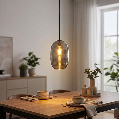 Hängeleuchte Pendelleuchte Esszimmerlampe Rauchoptik Schwarz Glas H 120 cm (1/5)