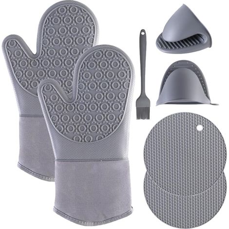 Hitzebeständige Silikon-Küchenhandschuhe, Ofenhandschuhe, Silikon-Küchenhandschuhe, hitzebeständige Ofenhandschuhe, Silikon-Küchenhandschuhe zum Backen (grau).
