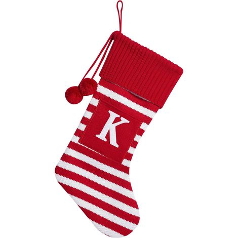 Chaussette De Noël En Tricot - Lettre Initiale Personnalisable - Décoration Intérieure Et Extérieure Pour Fête De Fin D Année - 1 Pièce (1/5)