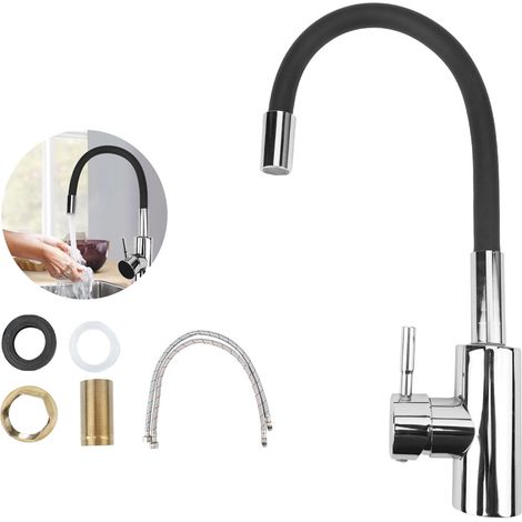 Mitigeur Évier avec Bec Flexible, Robinet Cuisine Noir, Cuisine Mitigeur Rotative à 360°, Robinet de Flexible (1/5)