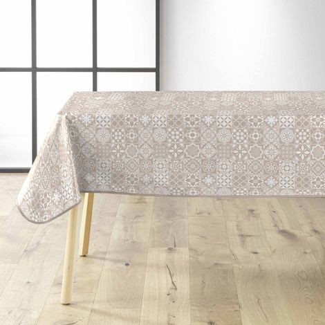 Nappe Toile Cirée "Carella" 140x240cm Beige & Blanc
