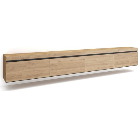 Skraut Home – Meuble TV suspendu mural – Grand espace de rangement – Dimensions 320x35x45cm – Style moderne en chêne (1/5)