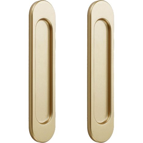 Deux poignées de porte coulissantes auto-adhésives à angle droit, en alliage d'aluminium or mat, sans perçage, adaptées aux portes de grange, fenêtres et armoires, 148 mm (or (coins arrondis)). (1/5)