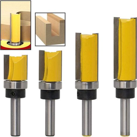 Juego de 4 fresas para router de copia, fresa recta al ras, vástago de 8 mm, diámetro de 19,05 mm, con rodamiento en el vástago, herramientas de fresado para carpintería DIY (1/5)