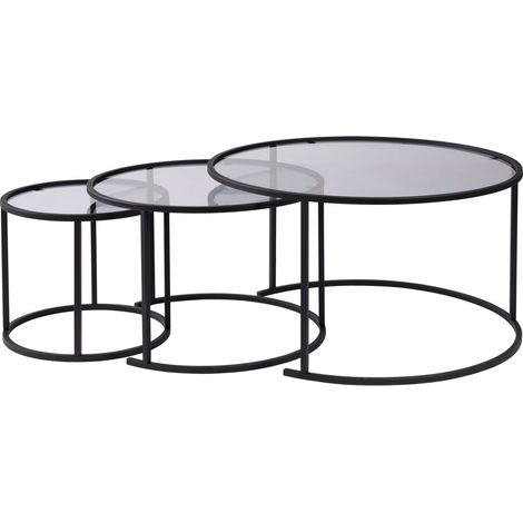 3er-Set Couchtische aus Metall "Aurum" - 80 x 80 x 43 cm - Schwarz Grau