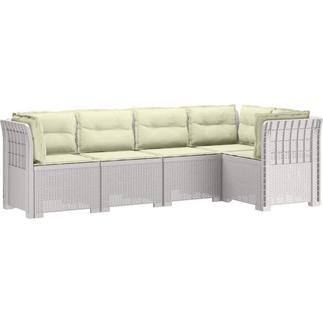 Canapé d'Extérieur 5 Places en Rotin Synthétique Blanc avec Coussins (1/5)